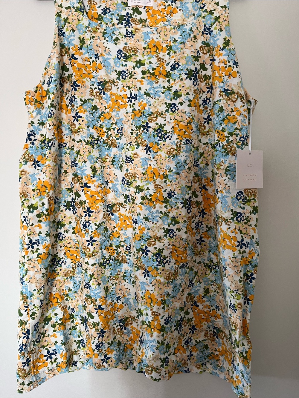 NWT Lauren Conrad Orange Blue Floral Linen Blend Mini Dress XL Cottagecore - Picture 4 of 8